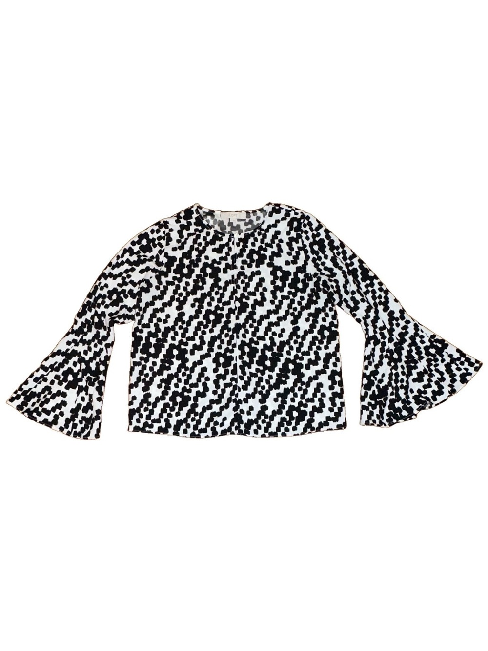 LOFT Black and White Dot-Pattern Bell Sleeve Blouse